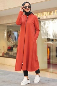 Terra Cotta Hijab Coat 22560KRMT - Thumbnail