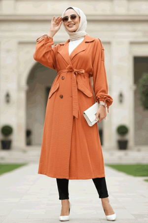 Terra Cotta Hijab Coat 41060KRMT - 1