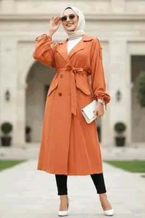 Terra Cotta Hijab Coat 41060KRMT - 1