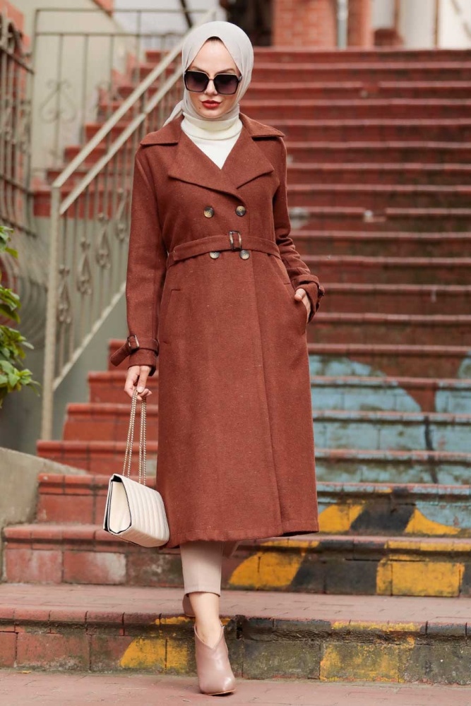 Terra Cotta Hijab Coat 5661KRMT - 3