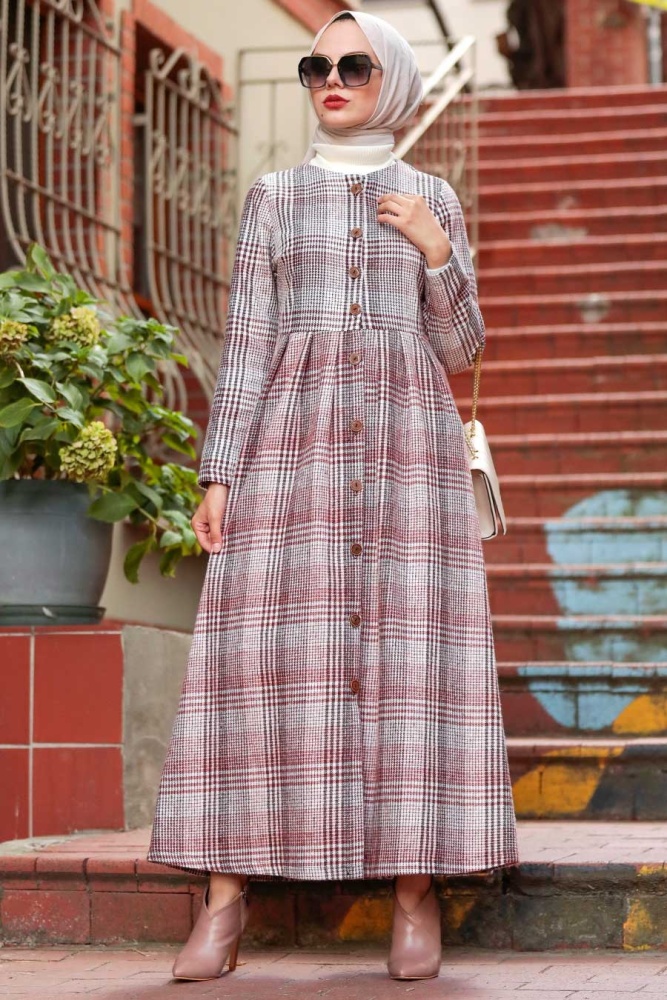 Terra Cotta Hijab Coat 8941KRMT - 1
