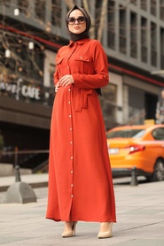 Terra Cotta Hijab Dress 10049KRMT - Thumbnail