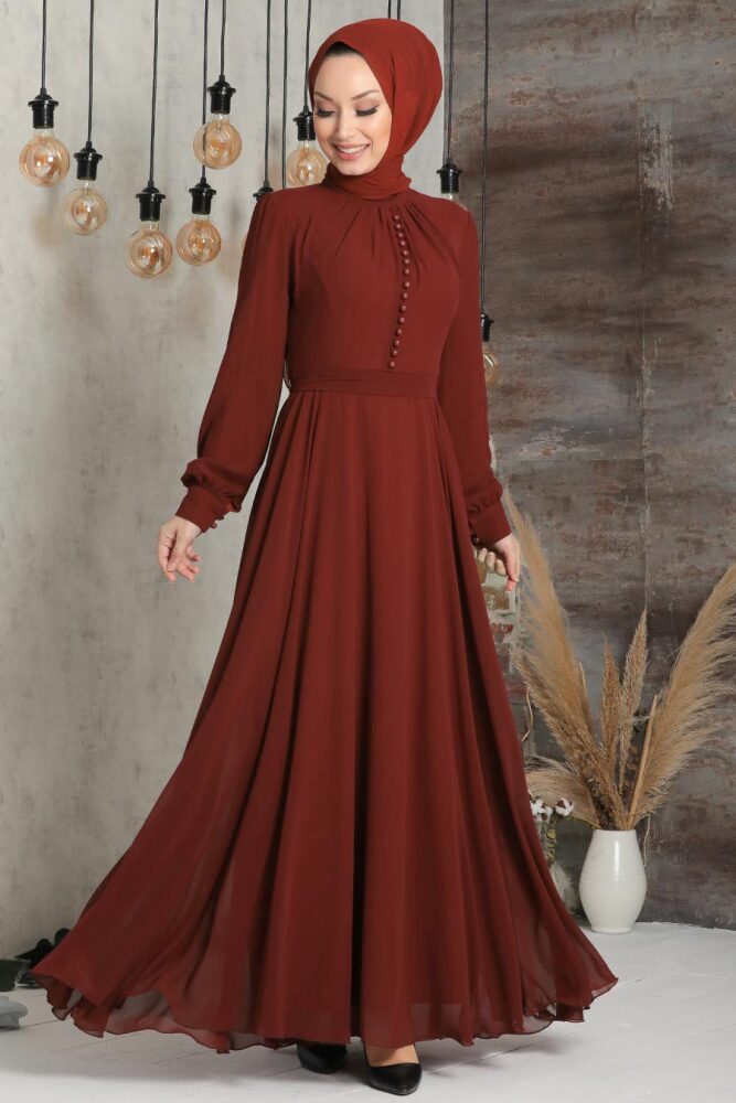 Terra Cotta Hijab Dress 2703KRMT - 1