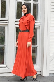 Terra Cotta Hijab Dress 4434KRMT - Thumbnail