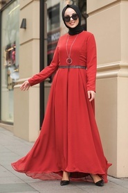 Terra Cotta Hijab Dress 51231KRMT - Thumbnail
