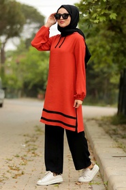 Terra Cotta Hijab Dual Suit Dress 10212KRMT - Thumbnail
