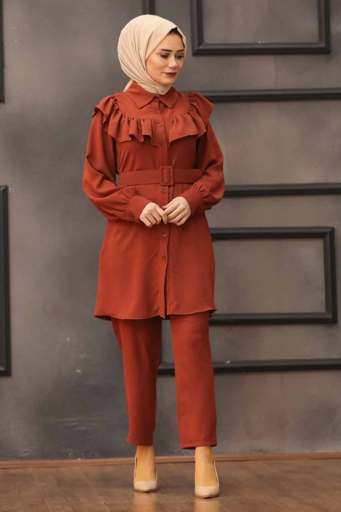 Terra Cotta Hijab Dual Suit Dress 14701KRMT - 1