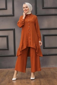 Terra Cotta Hijab Dual Suit Dress 2428KRMT - Thumbnail