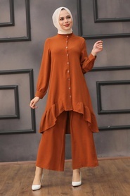 Terra Cotta Hijab Dual Suit Dress 2428KRMT - Thumbnail