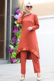 Terra Cotta Hijab Dual Suit Dress 5529KRMT - Thumbnail