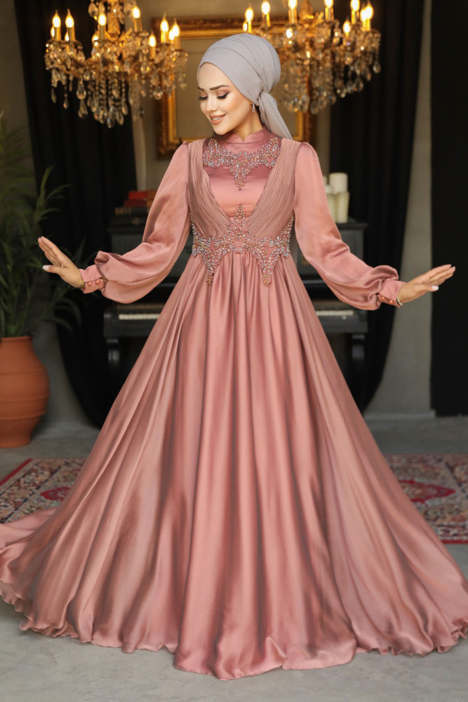 Neva Style - Stylish Terra Cotta Islamic Clothing Evening Dress 21890KRMT - 1