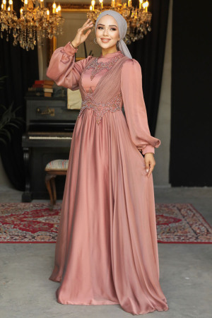 Neva Style - Stylish Terra Cotta Islamic Clothing Evening Dress 21890KRMT - 2