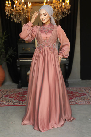 Neva Style - Stylish Terra Cotta Islamic Clothing Evening Dress 21890KRMT - 3