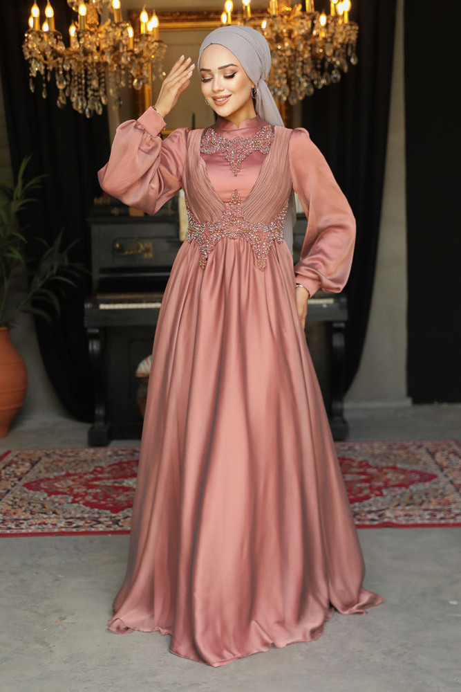 Neva Style - Stylish Terra Cotta Islamic Clothing Evening Dress 21890KRMT - 3