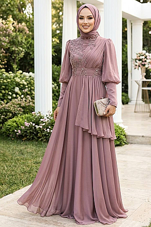 Neva Style - Modern Terra Cotta Islamic Bridesmaid Dress 21930KRMT - 1