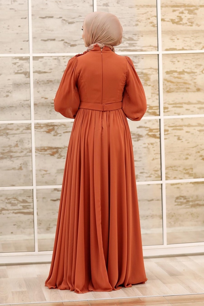 Terra Cotta Hijab Evening Dress 21951KRMT - 2
