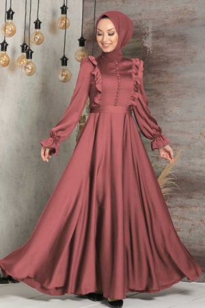 Terra Cotta Hijab Evening Dress 2752KRMT - 1