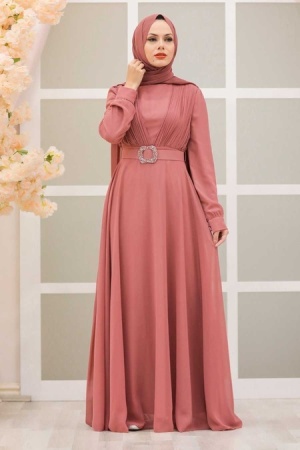 Neva Style - Modern Terra Cotta Hijab Evening Dress 27690KRMT - 1