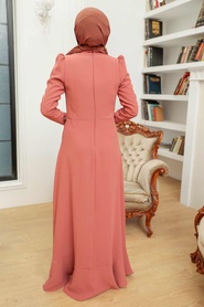 Neva Style - Stylish Terra Cotta Islamic Clothing Evening Gown 3225KRMT - Thumbnail