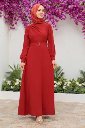 Neva Style - Modern Terra Cotta Hijab Long Sleeve Dress 3295KRMT - 1