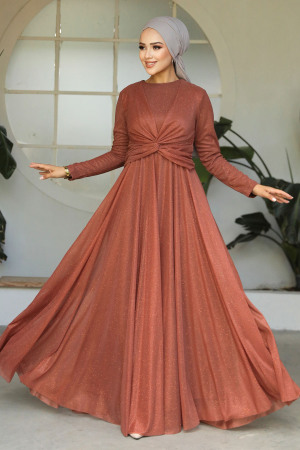 Neva Style - Plus Size Terra Cotta Islamic Clothing Evening Dress 5397KRMT - 3