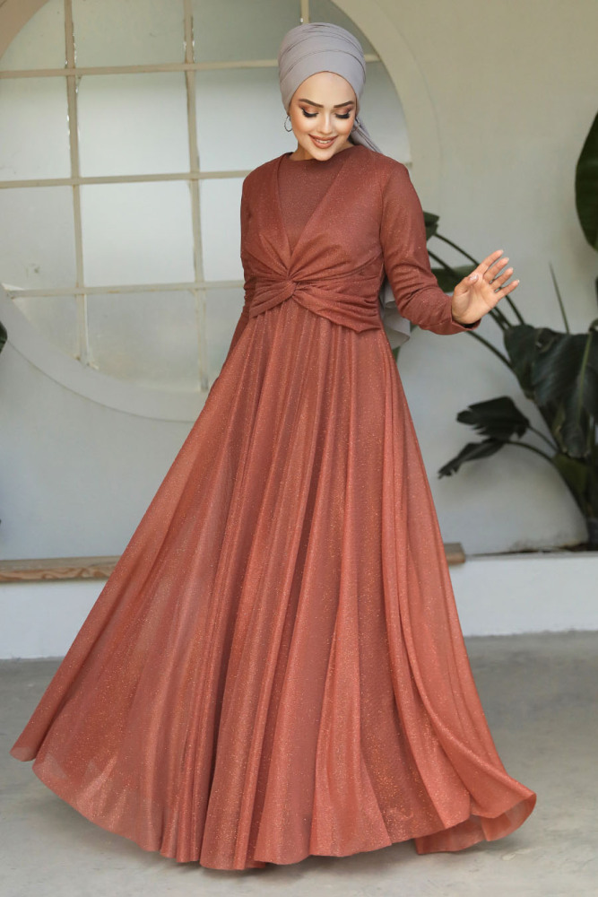 Neva Style - Plus Size Terra Cotta Islamic Clothing Evening Dress 5397KRMT - 2