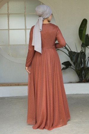 Neva Style - Plus Size Terra Cotta Islamic Clothing Evening Dress 5397KRMT - 6