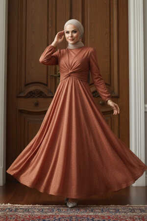 Neva Style - Plus Size Terra Cotta Islamic Clothing Evening Dress 5397KRMT - 1