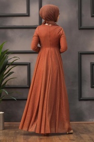 Neva Style - Plus Size Terra Cotta Islamic Clothing Evening Dress 5397KRMT - Thumbnail