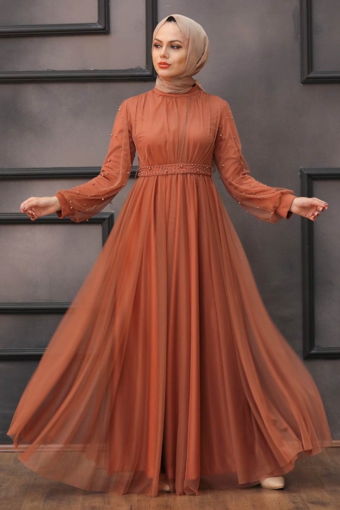 Neva Style - Modern Terra Cotta Islamic Clothing Evening Gown 5514KRMT - 1