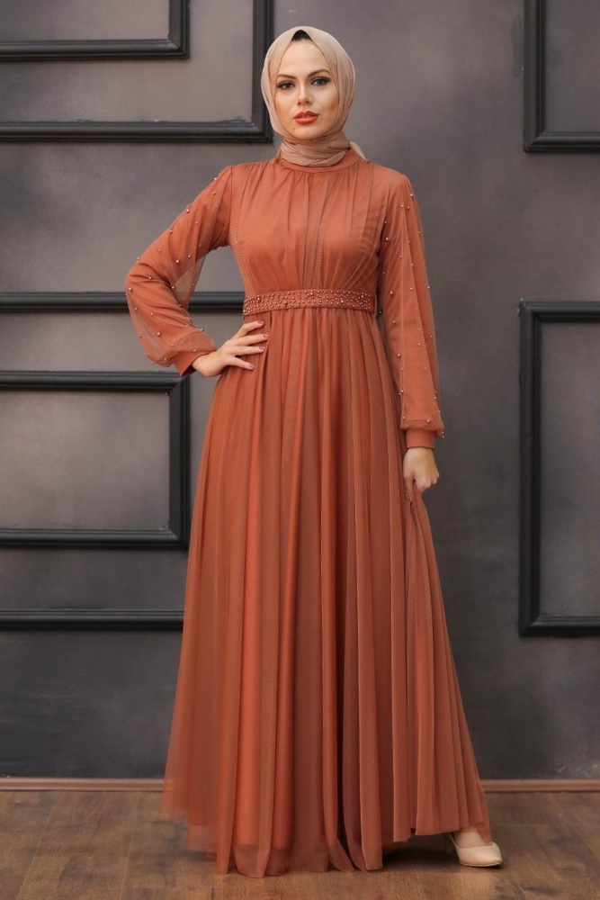 Neva Style - Modern Terra Cotta Islamic Clothing Evening Gown 5514KRMT - 2