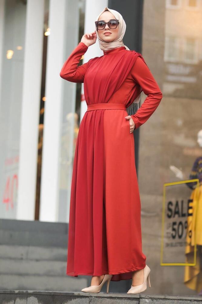 Terra Cotta Hijab Evening Jumpsuit 51182KRMT - 2
