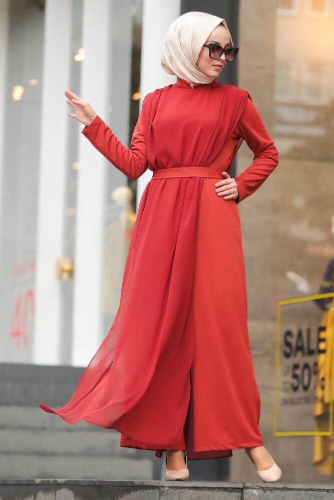 Terra Cotta Hijab Evening Jumpsuit 51182KRMT - 4