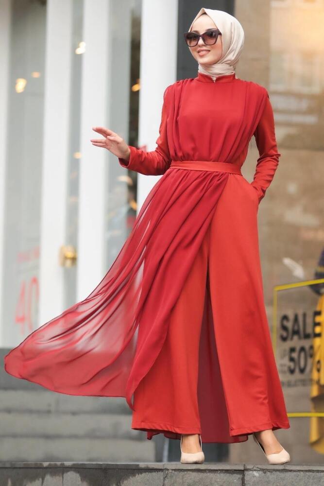 Terra Cotta Hijab Evening Jumpsuit 51182KRMT - 5