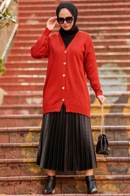 Terra Cotta Hijab Knitwear Cardigan 2438KRMT - Thumbnail