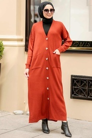 Terra Cotta Hijab Knitwear Cardigan 33690KRMT - Thumbnail