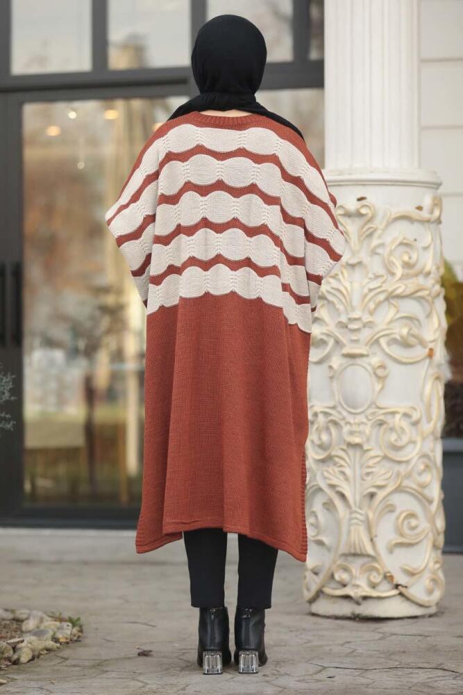 Terra Cotta Hijab Knitwear Poncho 15653KRMT - 2