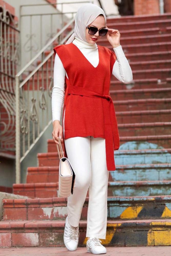 Terra Cotta Hijab Knitwear Sweater 46500KRMT - 1