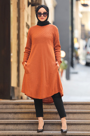 Terra Cotta Hijab Knitwear Tunic 1964KRMT - Thumbnail