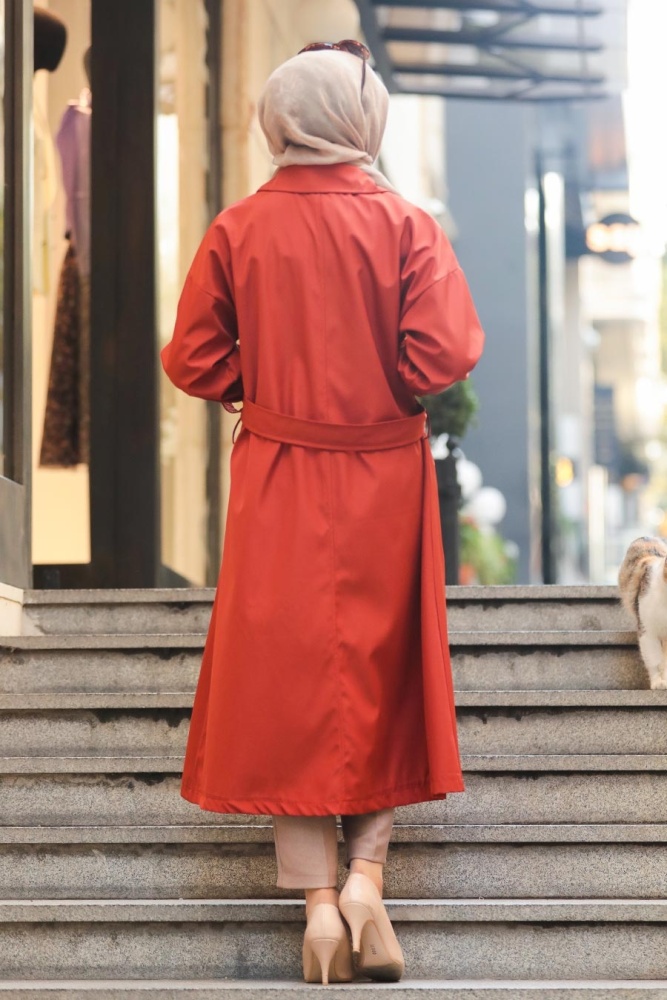 Terra Cotta Hijab Trenchcoat 5169KRMT - 2