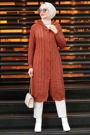 Terrra Cotta Hijab Knitwear Cardigan 41203KRMT - Thumbnail