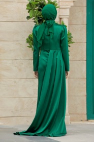 Tesettür Abiye Elbise - Boncuk İşlemeli Yeşil Tesettür Abiye Elbise 23122Y - Thumbnail