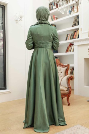 Tesettür Abiye Elbise - Drape Detaylı Çağla Yeşili Tesettür Abiye Elbise 2511CY - 2