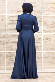 Tesettür Abiye Elbise - Drape Detaylı Lacivert Tesettür Abiye Elbise 2511L - Thumbnail