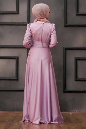 Tesettür Abiye Elbise - Drape Detaylı Lila Tesettür Abiye Elbise 2511LILA - 2