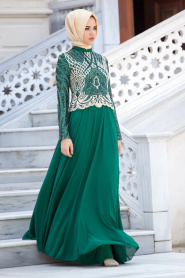 Tesettür Abiye Elbise - Green Hijab Dress 2185-01Y - Thumbnail