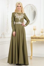 Tesettür Abiye Elbise - Khaki Hijab Evening Dress 2694HK - Thumbnail