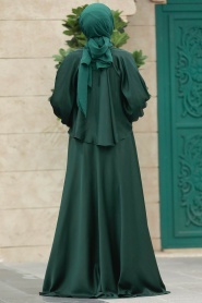 Tesettür Abiye Elbise - Pelerinli Zümrüt Yeşili Tesettür Abiye Elbise 6051ZY - Thumbnail