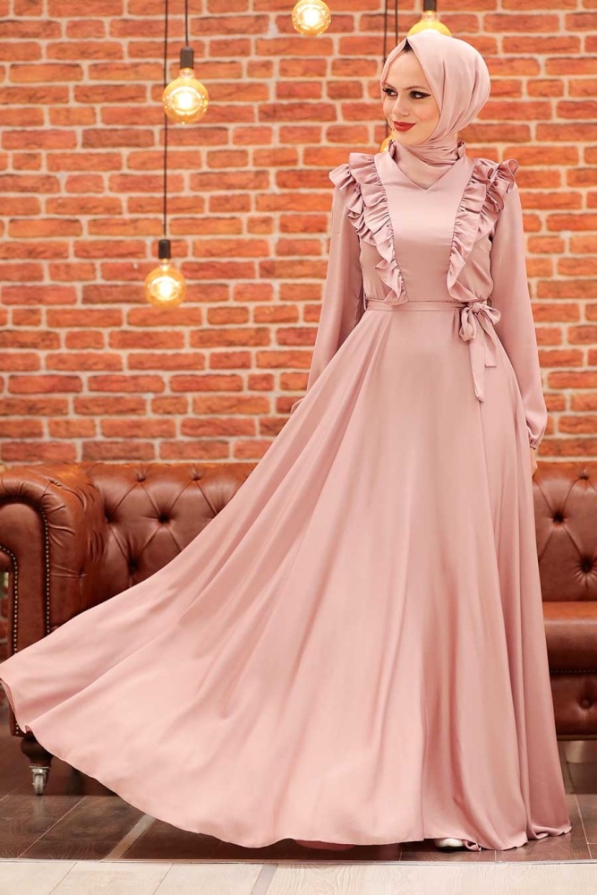 Tesettür Abiye Elbise -Poudre Islamique Habillement Robe De Soirée 3117PD - 2