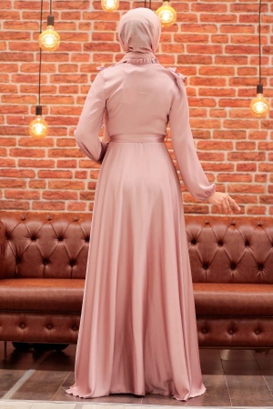 Tesettür Abiye Elbise -Poudre Islamique Habillement Robe De Soirée 3117PD - 5